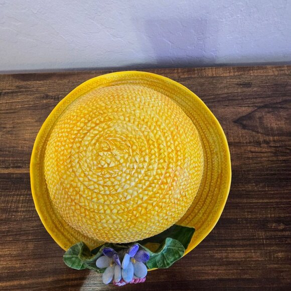 Vintage Ceramic Hat Shaped Wall or Table Yellow With Flowers Made In Italy - Picture 6 of 12